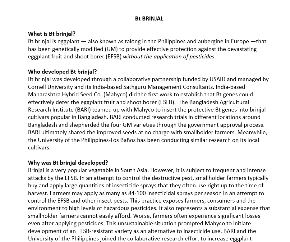 Brinjal FAQ